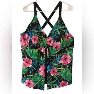 Catherines Tankini Women’s 24W Tropical Floral Wireless Lined Beach Resort Boho